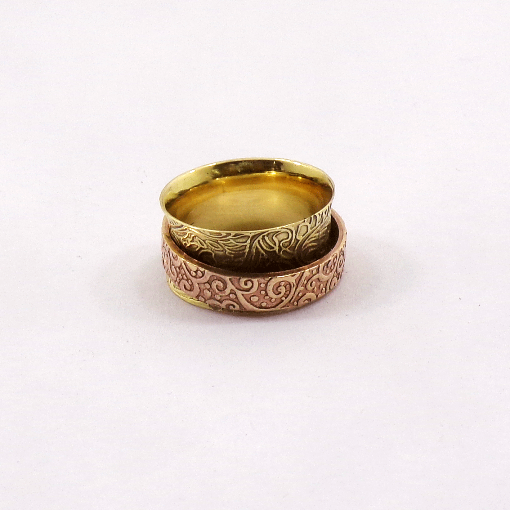 Ring Size - 9 Braided Copper Ring L - BSPR999 18K Rose Gold & Yellow Gold Plated Solid Handmade Designer Braided Copper Spinner Ring